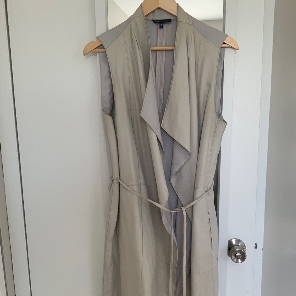 Vince Leather Belted Waterfall Draped Vest Size Medium